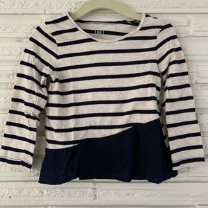 Gap Navy Blue + White Asymmetrical Striped Tee 2T